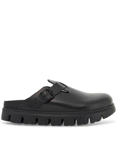 boston chunky slipper in black natural leather with serrated sole - BIRKENSTOCK - BALAAN 1