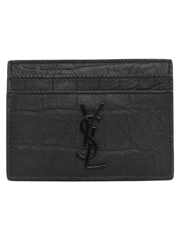 Monogram Crocodile Leather Card Wallet Black - SAINT LAURENT - BALAAN 1