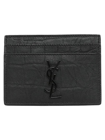 Monogram Crocodile Leather Card Wallet Black - SAINT LAURENT - BALAAN 1