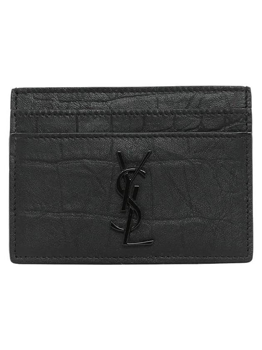 Monogram Crocodile Leather Card Wallet Black - SAINT LAURENT - BALAAN 1