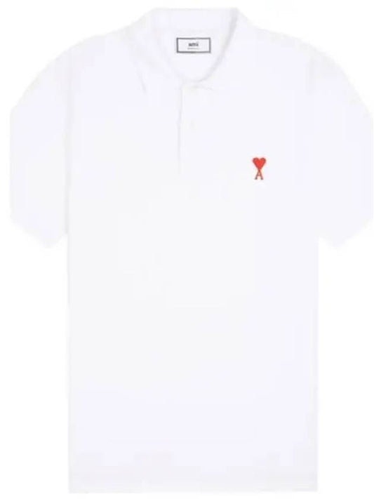 Small Heart Logo Polo Shirt White - AMI - BALAAN 2