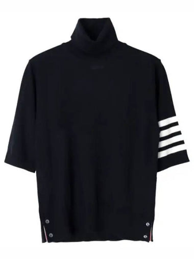 Fine Merino Bar Relaxed Short Sleeve Turtleneck Knit - THOM BROWNE - BALAAN 1