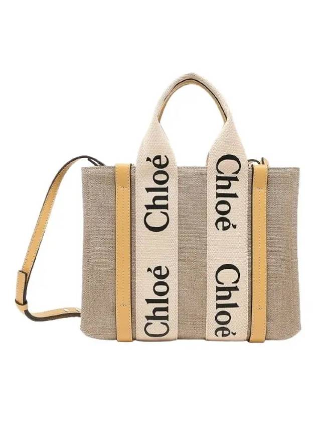 Woody Small Canvas Tote Bag Yellow Beige - CHLOE - BALAAN 4