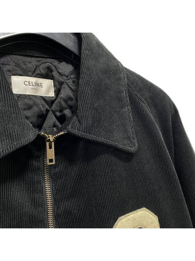 Logo Patch Corduroy Zip-Up Jacket Black - CELINE - BALAAN 5