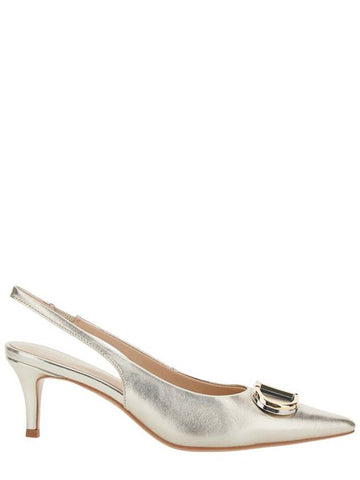 Metallic Slingback Pumps With Oval D Logo Plaque On The Front In Leather Woman - TWINSET - BALAAN 1