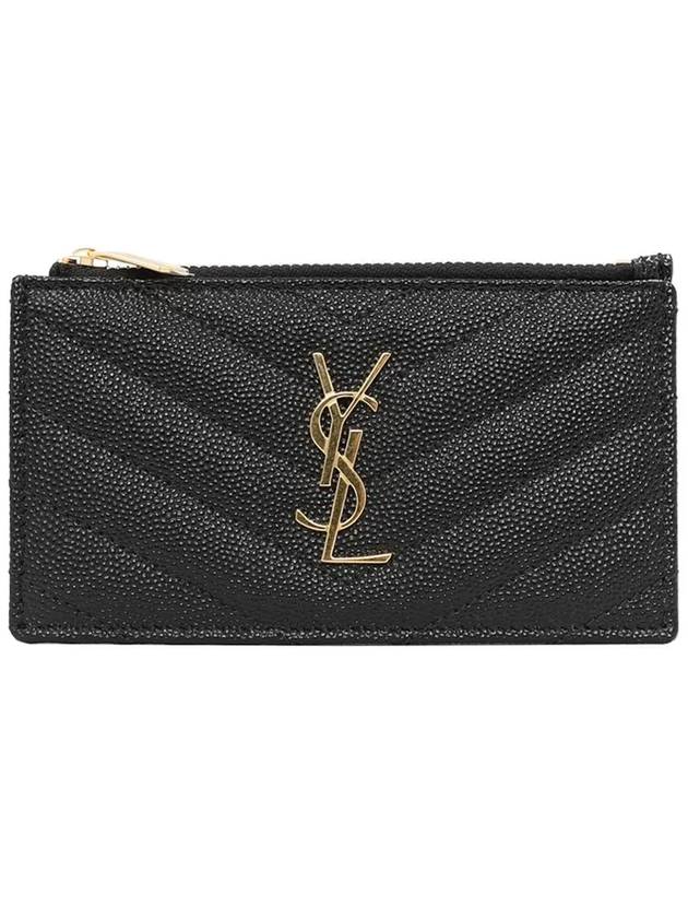 Monogram Fragment Zipper Card Wallet Black - SAINT LAURENT - BALAAN 4