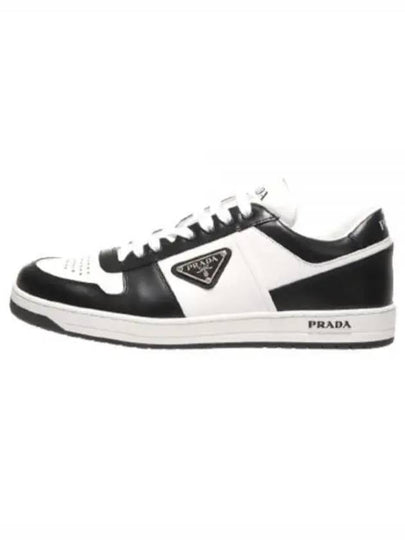 Men's Downtown Triangle Logo Leather Low Top Sneakers White Black - PRADA - BALAAN 2