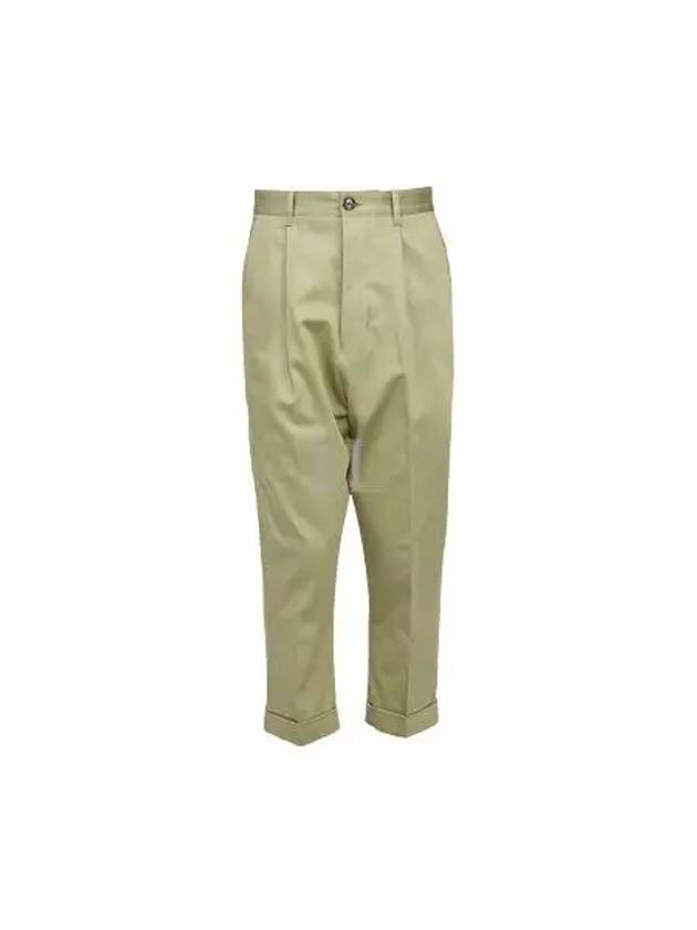 Pleats Tapered Leg Cotton Slacks Sage - AMI - BALAAN 2