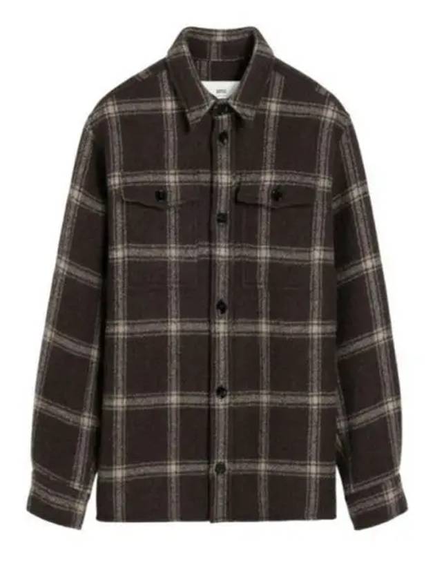 Sable Check Overshirt Jacket Dark Coffee - AMI - BALAAN 2