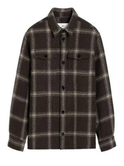 Sable Check Overshirt Jacket Dark Coffee - AMI - BALAAN 2