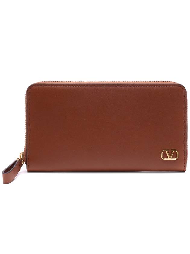 V Logo Long Wallet Brown - VALENTINO - BALAAN 3