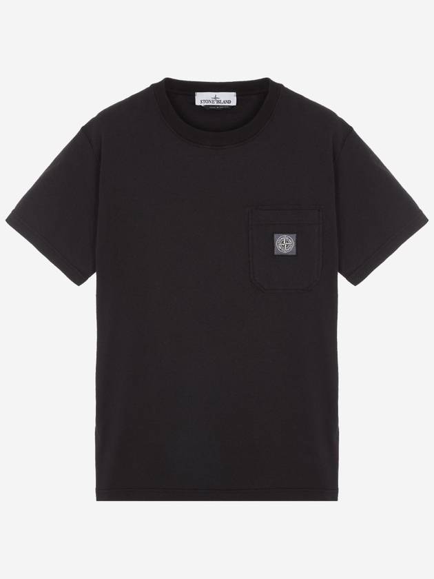 Men's Pisato Effect Logo Patch Pocket Short Sleeve T-Shirt Black - STONE ISLAND - BALAAN 2