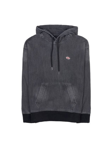 D Um Rib Track Denim Hoodie Black Dark Grey - DIESEL - BALAAN 1