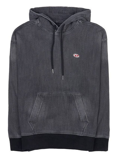 D Um Rib Track Denim Hoodie Black Dark Grey - DIESEL - BALAAN 1