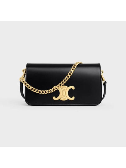 Logo Shiny Calfskin Shoulder Bag Black - CELINE - BALAAN 2