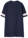 Textured Cotton Stripe Short Sleeve T-Shirt Navy - THOM BROWNE - BALAAN 3