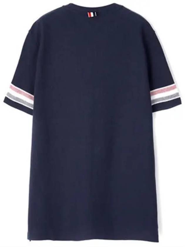 Textured Cotton Stripe Short Sleeve T-Shirt Navy - THOM BROWNE - BALAAN 3