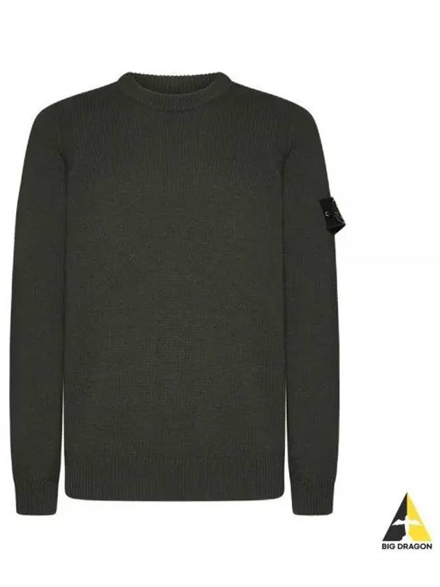 Logo Patch Crew Neck Wool Knit Top Khaiki - STONE ISLAND - BALAAN 2