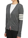 Sustainable Fine Merino Wool 4-Bar Relaxed Fit V-Neck Cardigan Medium Grey - THOM BROWNE - BALAAN 4