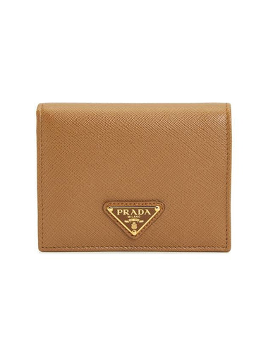 Gold Hardware Triangle Logo Saffiano Half Wallet Caramel - PRADA - BALAAN 1