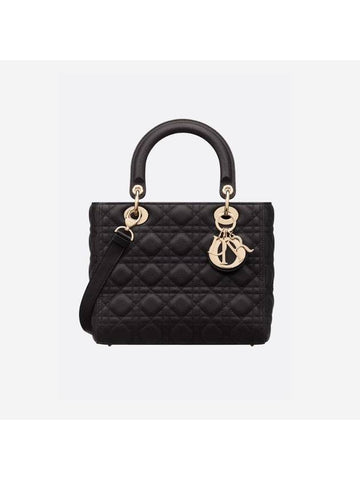 Medium Lady Bag Grained Cannage Calfskin Black - DIOR - BALAAN 1