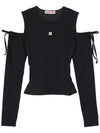 Shirring Ribbon Off Shoulder Long Sleeve Black - HIGH SCHOOL DISCO - BALAAN 2