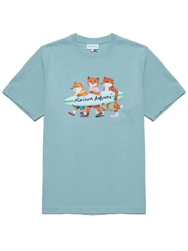 Surfing Foxes Logo Print Short Sleeve T-Shirt Sky Blue - MAISON KITSUNE - BALAAN 2