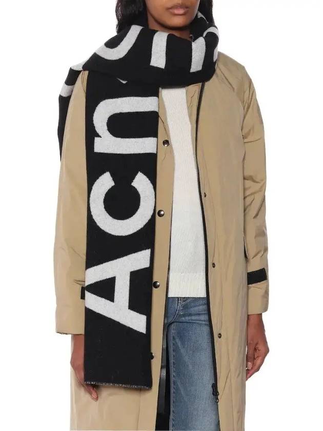 Logo Wool Blend Oversized Muffler Black - ACNE STUDIOS - BALAAN 2