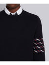 diagonal silk stripe crew neck knit top navy - THOM BROWNE - BALAAN.