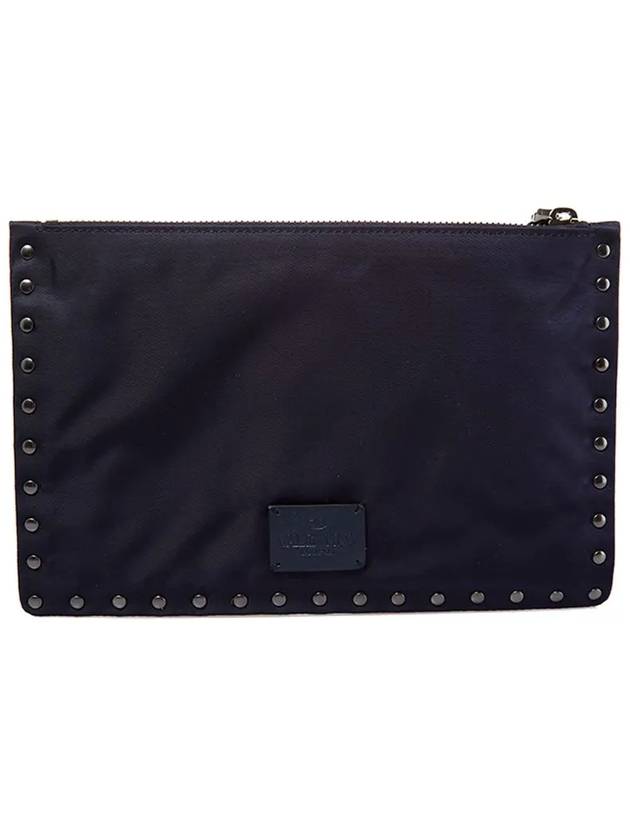 Men's Rockstud Fabric Clutch Bag Navy - VALENTINO - BALAAN 5