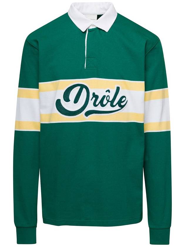 Green Long Sleeved Polo Shirt With Drole Print In Cotton Man - DROLE DE MONSIEUR - BALAAN 1