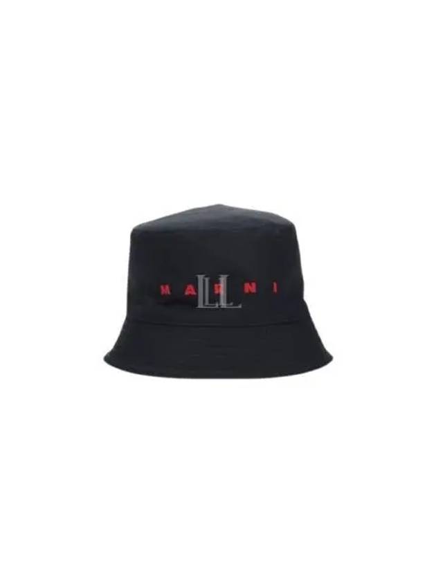 Embroidered Logo Cotton Bucket Hat Black - MARNI - BALAAN 2