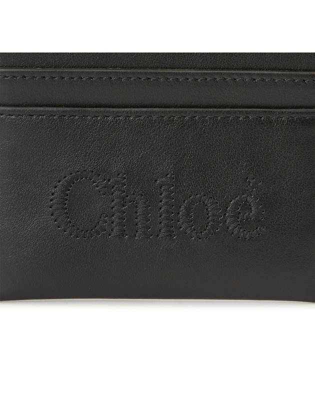 Sense Embroidered Logo Calfskin Card Wallet Black - CHLOE - BALAAN 6