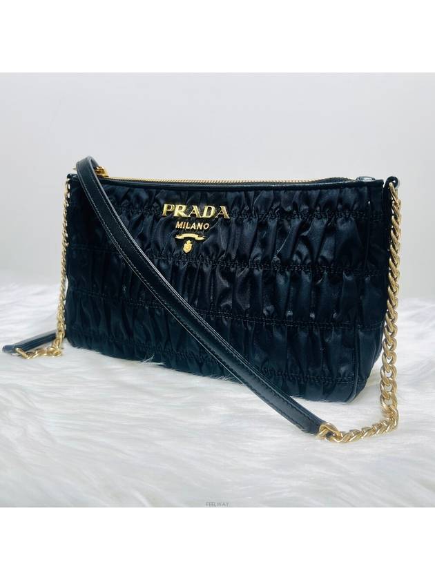 1BH152 Nylon Tesuto Goffre Black Chain Shoulder Bag - PRADA - BALAAN 7