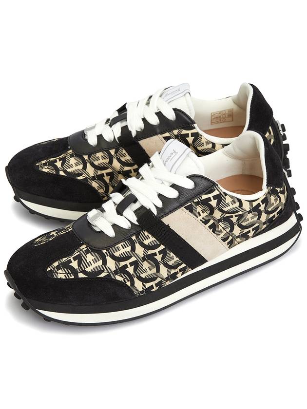 Gancini Monogram Low Top Sneakers Black Beige - SALVATORE FERRAGAMO - BALAAN 2