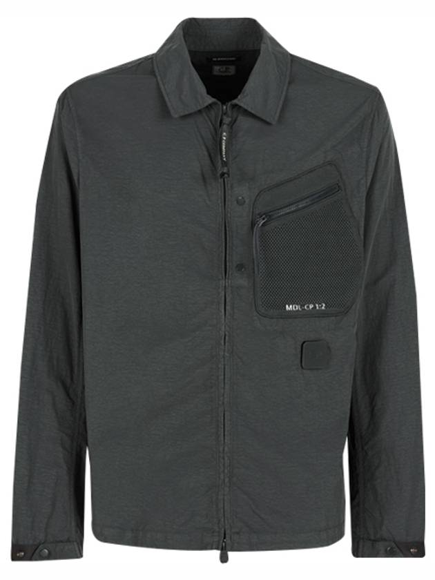 Flatt Nylon Logo Patch Zip Up Long Sleeve Shirt Grey - CP COMPANY - BALAAN 2