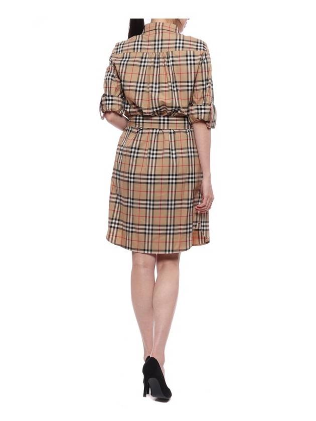 Vintage Check Stretch Cotton Tie-Waist Shirt Dress Beige - BURBERRY - BALAAN 6