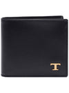 Men's Logo Plaque Leather Half Wallet Black - TOD'S - BALAAN 2