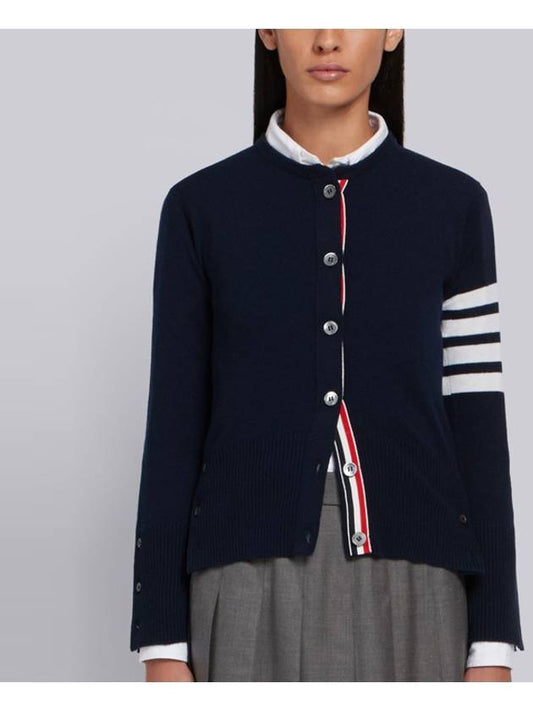 Women's Diagonal Armband Crew Neck Cashmere Cardigan Navy - THOM BROWNE - BALAAN.