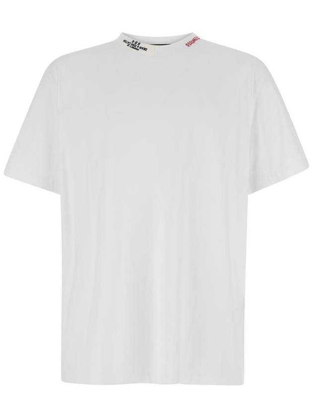 White T-Shirt With Logo Lettering In Cotton Man - DSQUARED2 - BALAAN 1