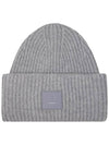 Face Patch Ribbed Wool Beanie Grey Melange - ACNE STUDIOS - BALAAN 1