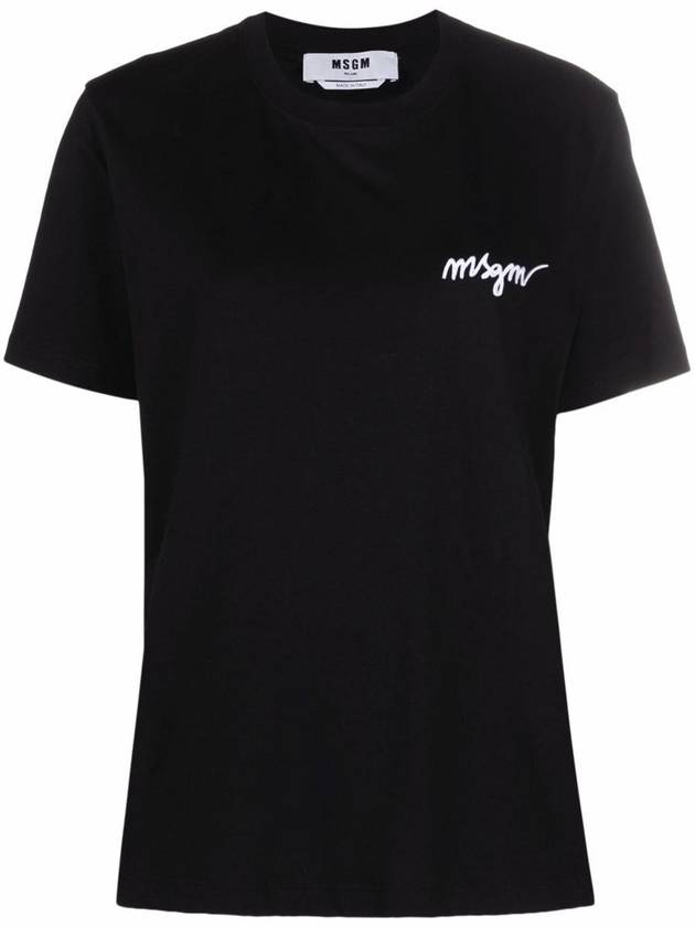 Embroidery Logo Crew Neck Short Sleeve T-Shirt Black - MSGM - BALAAN 2