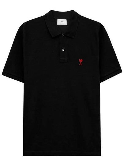 Heart Logo Polo Shirt Black - AMI - BALAAN 2