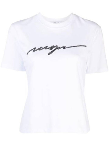 Rhinestone Logo Short Sleeve T-Shirt White - MSGM - BALAAN 1