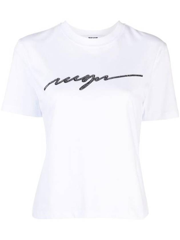 Rhinestone Logo Short Sleeve T-Shirt White - MSGM - BALAAN 2