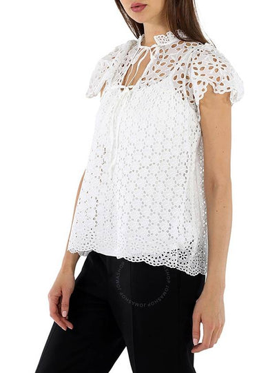 Polo Ralph Lauren White Broderie Anglaise Blouse, Size Medium - POLO RALPH LAUREN - BALAAN 2