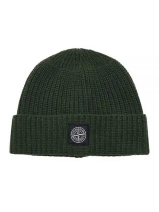 Logo Patch Rib Wool Beanie Green - STONE ISLAND - BALAAN 2