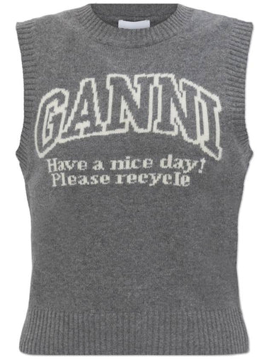 Ganni Vest With Logo, Women's, Grey - GANNI - BALAAN 1