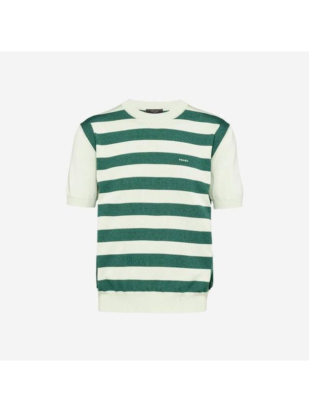 Crewneck Silk Cotton Knit Top Green Emerald - PRADA - BALAAN 1