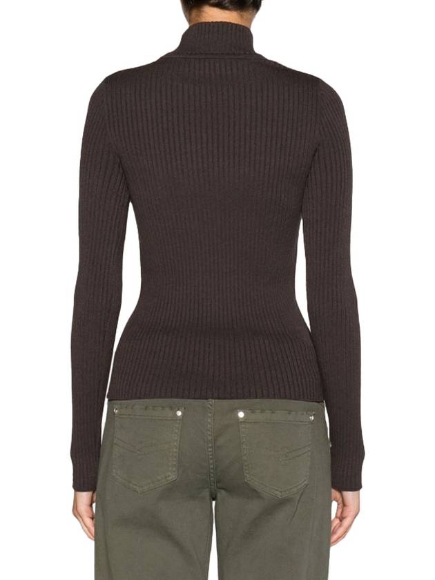 Embroidered Logo Mock Neck Rib Turtleneck Brown - COURREGES - BALAAN 4